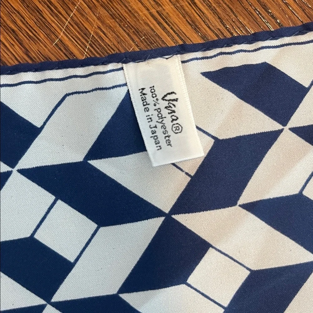 Vera Neumann Vintage Oblong Navy Blue White Geometric Print scarf Retro 70s